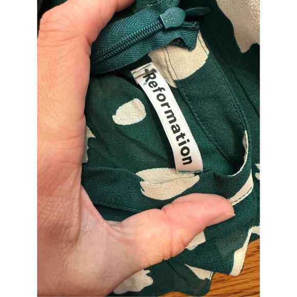 Reformation Green White Viscose Abstract Tie Front A-Line Mini Dress Size 4 - Picture 6 of 7